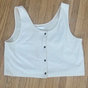 OAK + FORT Textured Cream Button Crop Top